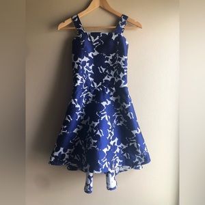 NEW STELLA M’LIA Jacquard Hi Low Fit Flare Navy Floral Dress Size L